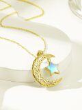 wholesale 925 Sterling Silver Crescent Moon & Opalite Star Pendant Necklace for Women-0-1