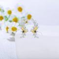 wholesale 925 Sterling Silver Bee Studs with Leaves and Crystal Accents for Non-Pierced Ears-0-3