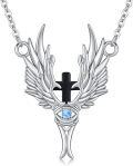 wholesale 925 Sterling Silver Angel Wings Cross Blue Stone Pendant Necklace for Men & Women-0-0
