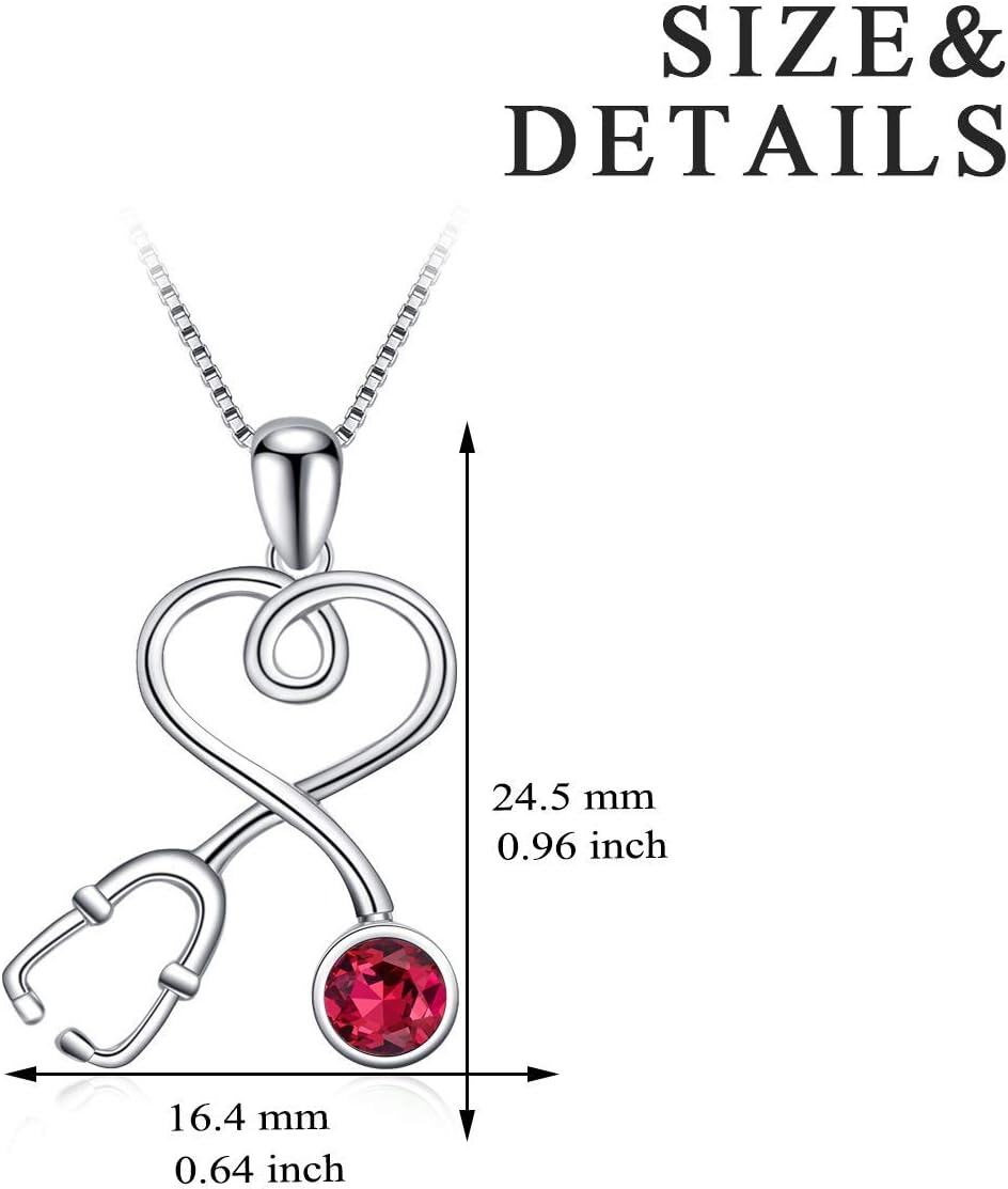925 Sterling Silver Stethoscope Necklace w 12 Austria Birthstone Crystals Med Grad Gift-0-3