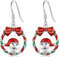wholesale 925 Sterling Silver Metal Christmas Wreath Bow Santa Claus Dangle Earrings for Women-0-0