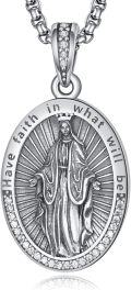 wholesale 925 Sterling Silver Virgin Mary Pendant Necklace with Cubic Zirconia and Chain - Religious Protection  for Women-0-0
