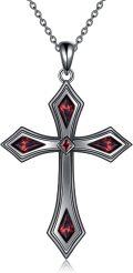 wholesale 925 Sterling Silver Red Garnet Cross Pendant Necklace Religious -0-0