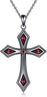 wholesale 925 Sterling Silver Red Garnet Cross Pendant Necklace Religious -Black Cross