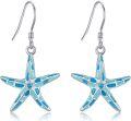 wholesale 925 Sterling Silver Starfish Drop Dangle Hook Earrings with Blue Enamel and Crystal Accents  for Women Girls Mother's Day Birthday Anniversary Christmas Present Idea 4cm Long (Blue)-0-0