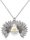 wholesale Sterling Silver Sunflower Locket Necklace with Engraved You Are My Sunshine Pendant-0-6