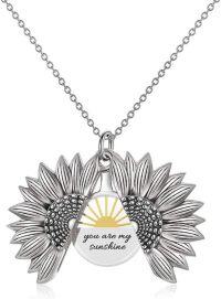 wholesale Sterling Silver Sunflower Locket Necklace with Engraved You Are My Sunshine Pendant-B-Sunrise-Silver