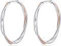 wholesale 925 Sterling Silver Two-Tone Oval Grooved Hoop Earrings for Women-0-0