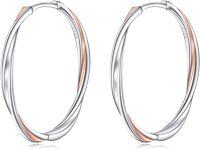 wholesale 925 Sterling Silver Two-Tone Oval Grooved Hoop Earrings for Women-Two Tone Rose Gold Earrings