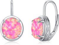 wholesale Sterling Silver Opal Turquoise Leverback Earrings for Women-Pink Opal