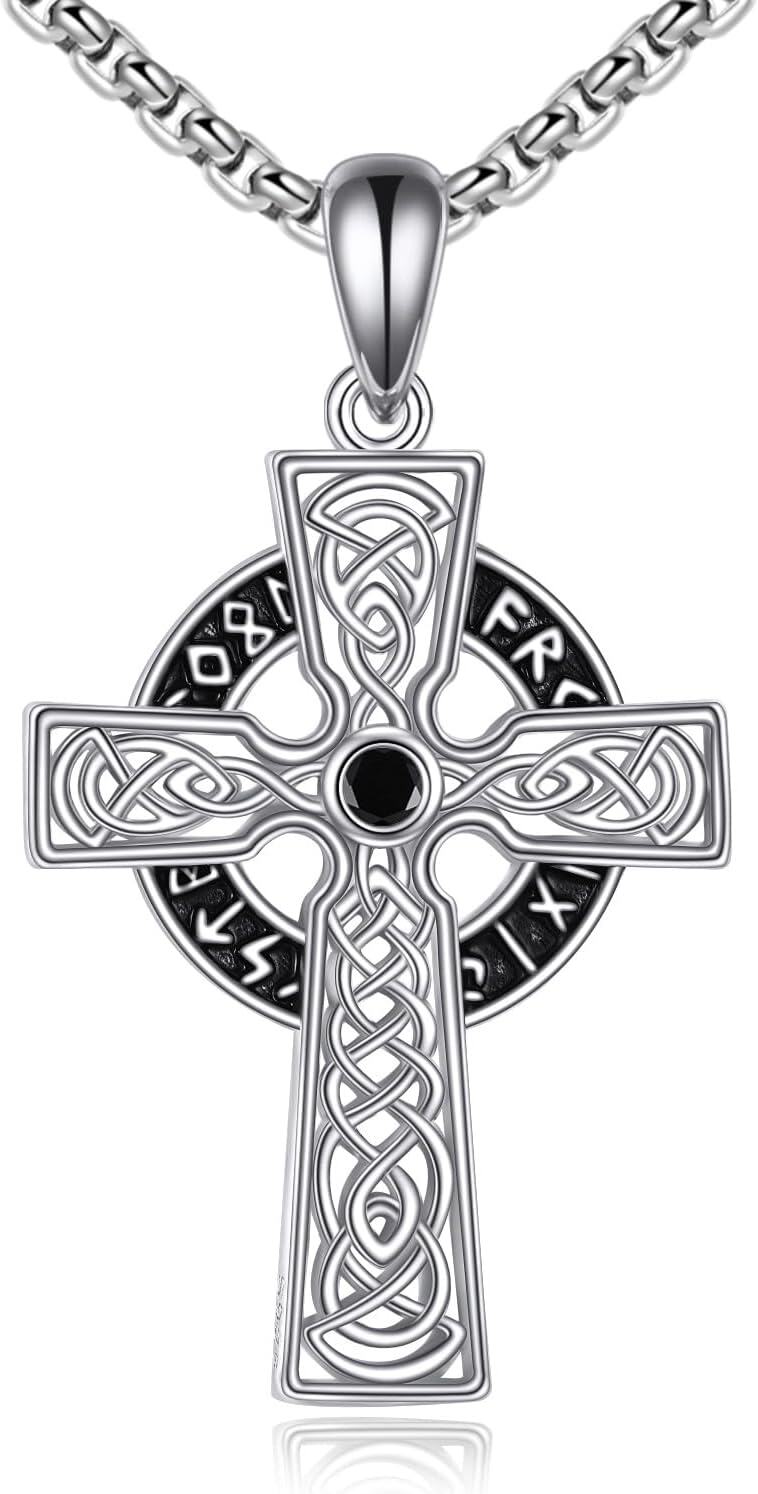 Sterling Silver Celtic Knot Cross Pendant Irish Viking Jewelry Gift for Men Women-Viking Cross Necklace