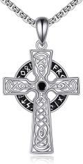 wholesale 925 Sterling Silver Celtic Knot Black Stone Cross Necklace Norse Viking s for Him Her-0-0