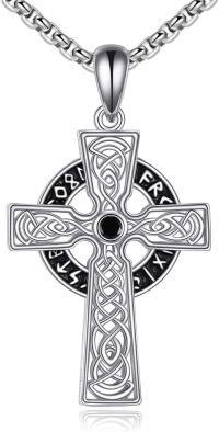 wholesale 925 Sterling Silver Celtic Knot Black Stone Cross Necklace Norse Viking s for Him Her-Viking Cross Necklace