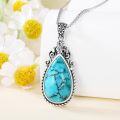 wholesale Sterling Silver Turquoise Vintage Native Western Birth Flower Pendant Necklace for Women-0-5