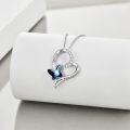 wholesale 925 Sterling Silver Mother's Day Gift Blue Butterfly Crystal Heart Pendant Necklaces for Women I Love You Forever s-0-3