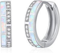wholesale 925 Sterling Silver Opal Inlay Huggie Hoop Earrings with Cubic Zirconia Accents for Men & Women-Opal Earrings