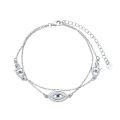 wholesale 925 Sterling Silver Evil Eye Hamsa Hand Cubic Zirconia Double Chain Bracelet White Gold Plated-0-0