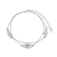 wholesale 925 Sterling Silver Evil Eye Hamsa Hand Cubic Zirconia Double Chain Bracelet White Gold Plated-B-Evil Eye-1