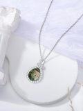 wholesale 925 Sterling Silver Green Moss Agate & Cubic Zirconia Leaf Drop Pendant Necklace-0-2