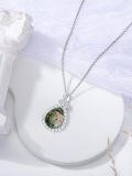 wholesale 925 Sterling Silver Green Moss Agate & Cubic Zirconia Leaf Drop Pendant Necklace-0-2