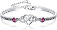 wholesale 925 Sterling Silver Pink Crystal Infinity Heart Bracelet for Women-Bangle for Daughter(Amethyst)