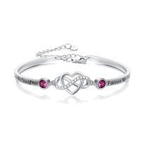 wholesale 925 Sterling Silver Forever My Daughter Heart Bangle With Pink Stones-Bangle for Daughter(Amethyst)