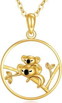 wholesale 14K Gold Koala Bear Family Circle Pendant Necklaces for Women Girls Mothers Day Gifts Jewelry 20 Chain Length-09-Double Koala Necklace