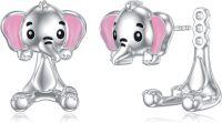 wholesale 925 Sterling Silver Pink Elephant Stud Earrings for Women and Girls-Elephant