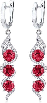 wholesale Sterling Silver 5mm Round Cut Genuine Created Gemstone Leverback 3 Birthstone Dangle Earrings-Ruby