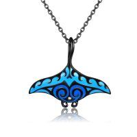 wholesale 925 Sterling Silver Manta Ray Pendant Necklace Blue Black Ocean Life Gift for Women Men-Stingray