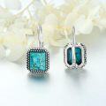 wholesale 925 Sterling Silver Square Genuine Turquoise Leverback Drop Earrings-0-1