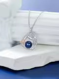 TOUPOP Sterling Silver Black Freshwater Pearl Hummingbird Pendant Necklace-0-1
