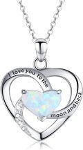 wholesale 925 Sterling Silver Heart Necklace with Opal and CZ Pendant - I Love You to the Moon and Back Jewelry for Women with Gift Box-0-0