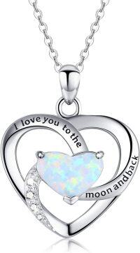 wholesale 925 Sterling Silver Heart Necklace with Opal and CZ Pendant - I Love You to the Moon and Back Jewelry for Women with Gift Box-11A-Heart (Opal)