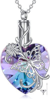 wholesale 925 Sterling Silver Butterfly & Flower Purple Crystal Cremation Jewelry Keepsake Pendant Necklace with Funnel and Fill Kit-Butterfly