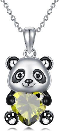 wholesale Metal Stone Panda Heart Pendant Necklace Women s Gift-August