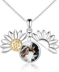 wholesale 925 Sterling Silver Personalized Photo Locket Necklace w/Engraved You Are My Sunshine Pendant & Sunflower Design-D-Photo Locket- Daisy