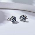 wholesale 925 Sterling Silver Round Black Onyx & Cubic Zirconia Egyptian Ankh Stud Earrings for Women and Men-0-1