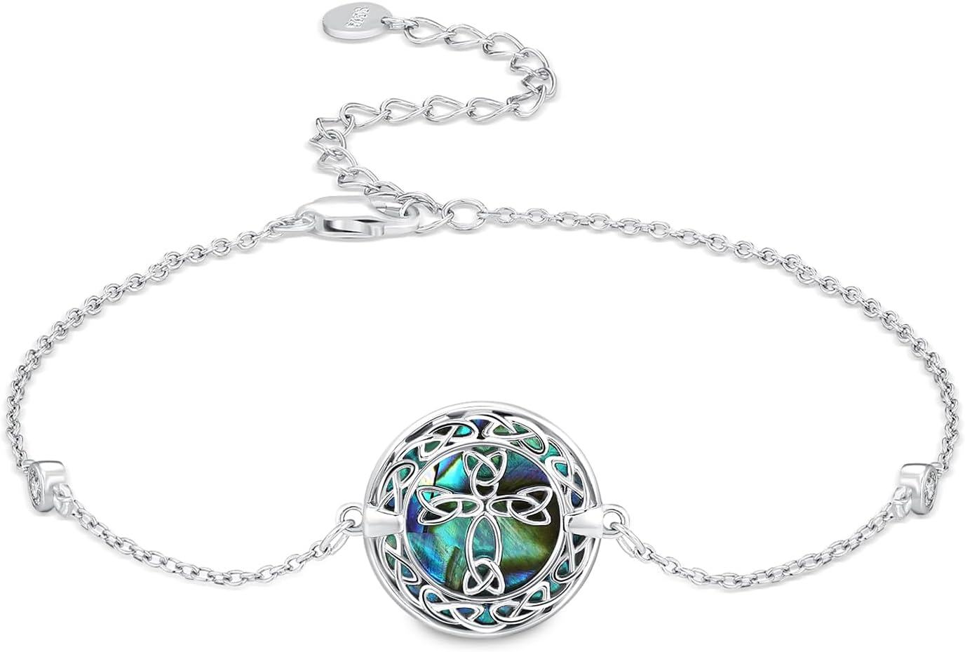 wholesale 925 Sterling Silver Abalone Shell Celtic Knot Adjustable Protection Bracelet for Women-0-0