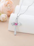 wholesale 925 Sterling Silver Pink Tourmaline Cross Necklace with Bow & Birthstone – Adjustable Chain, Hypoallergenic, October Birthstone Gift for Women-0-3