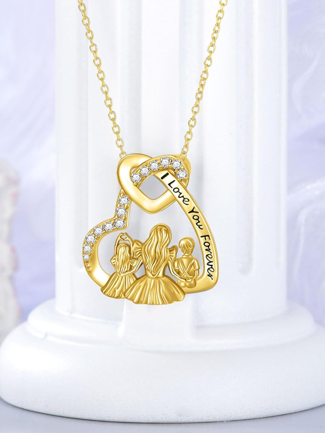 Sterling Silver 14K Gold Plated Mother Father Daughter Son Necklace Mother s Day Gift-0-3