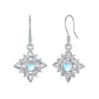 wholesale 925 Sterling Silver Moonstone Crescent Moon Star White Gold Plated Drop Earrings-Dangle