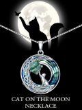 TOUPOP Sterling Silver Blue Crystal Cat On The Moon Pendant Necklace-0-1