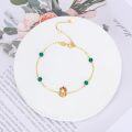 wholesale 14K Gold Green Stone Red Enamel Frog & Mushroom Charm Bracelet for Women Mom - Adjustable Length-0-1