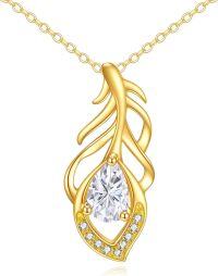 wholesale Gold 14K CZ Dainty Leaf Design Pendant Necklace for Women and Girls-14k gold feather necklace