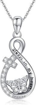 wholesale 925 Sterling Silver Butterfly Infinity Cross Pendant Necklace for Women and Men - Always in My Heart s-0-0