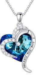 wholesale TOUPOP Mothers Day Gifts For Mom I Love You Forever Necklace 925 Sterling Silver Heart Pendant Necklaces With Blue Crystal Birthday Jewelry Mothers Day Gifts For Mom Women Wife Daughter Girls -0-0