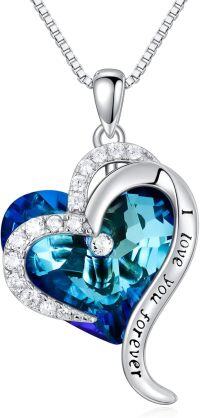 wholesale TOUPOP Mothers Day Gifts For Mom I Love You Forever Necklace 925 Sterling Silver Heart Pendant Necklaces With Blue Crystal Birthday Jewelry Mothers Day Gifts For Mom Women Wife Daughter Girls -undefined
