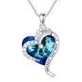 TOUPOP Sterling Silver Blue Crystal Heart Pendant Necklace For Women-0-0