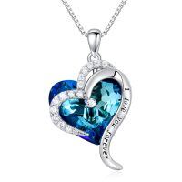 TOUPOP Sterling Silver Blue Crystal Heart Pendant Necklace For Women-undefined